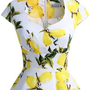 Lemon Print Fit-and Flair dress
